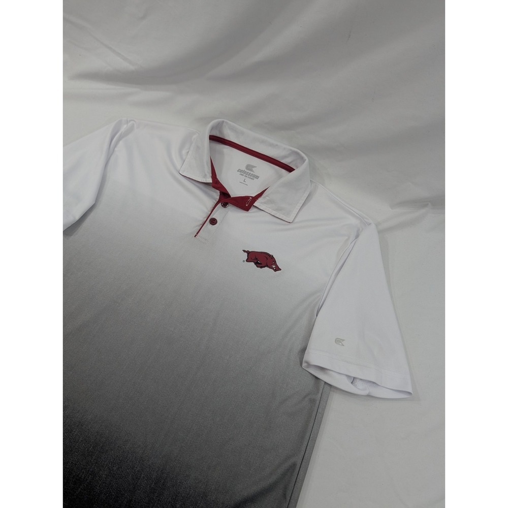 Arkansas Razorbacks Polo Shirt Mens Large‎ White Black Fade Colosseum NCAA  Hogs